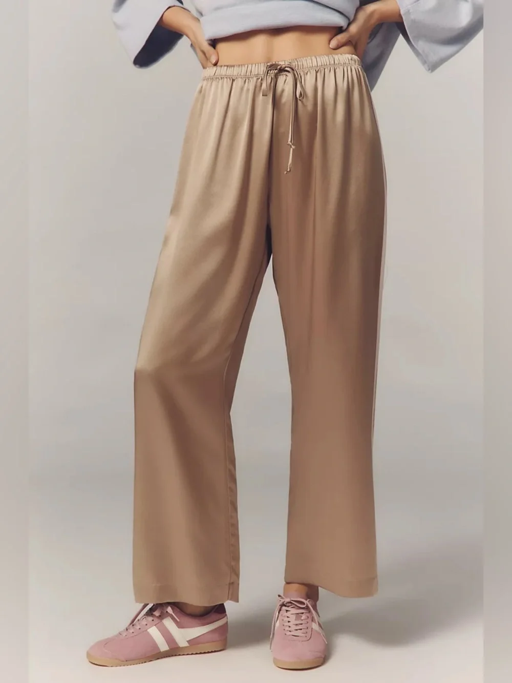 DONNI The Silk Stripe Crop Pull-on Pants In Brown - Tan / Pink - XS - NWT - Picture 2 of 8